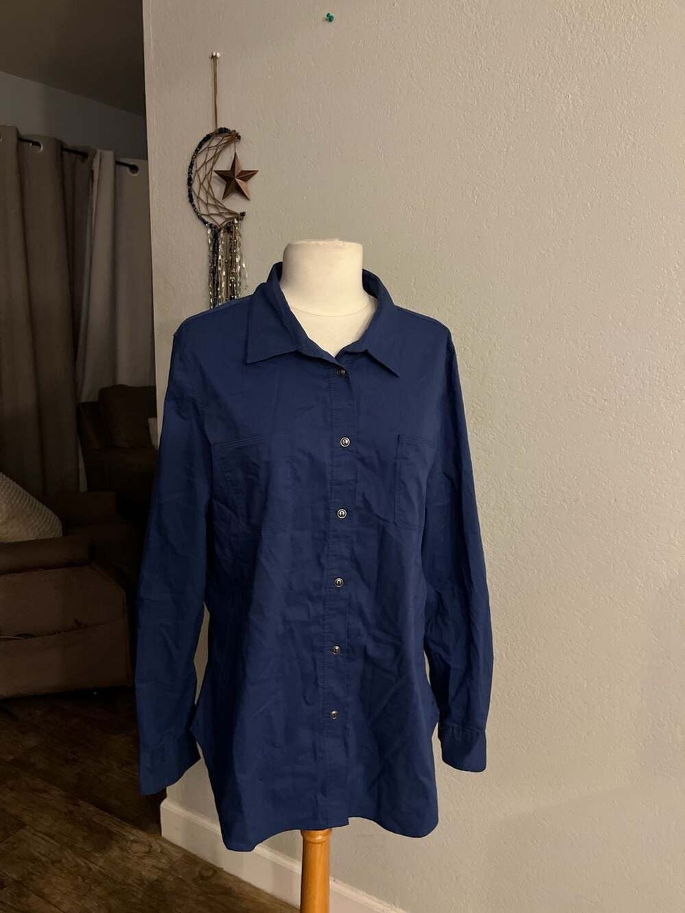 Wendy Williams Navy Blue Long Sleeve Button Down Shirt Size L